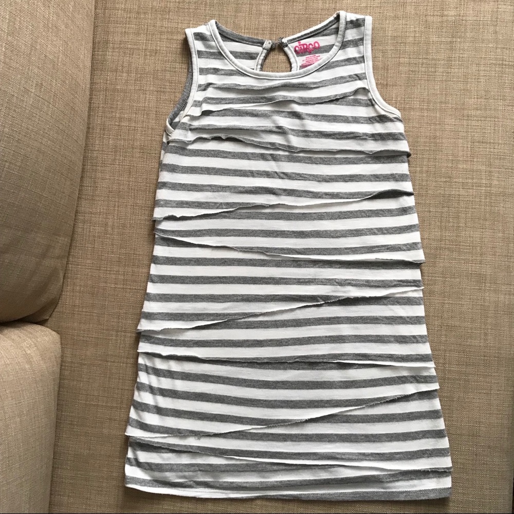 Gray & White Striped Top w/Cascading Layers